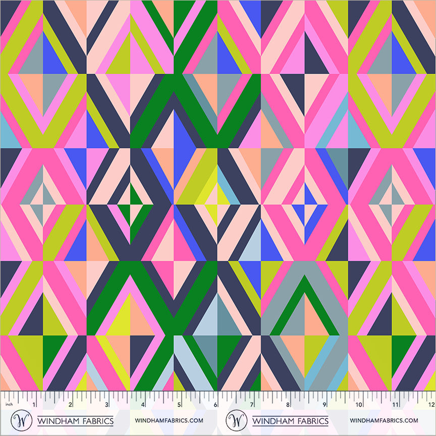 Colorful geometric pattern with triangles in various colors. Happy Place | Annabel Wrigley | Diamonds - Bejeweled