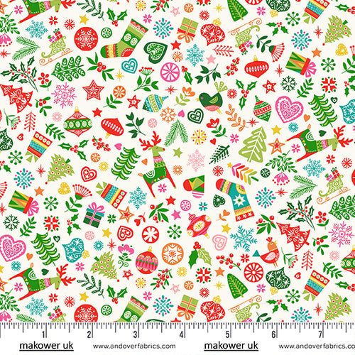 Christmas Brights | Makower UK | Ornaments - White | Andover Fabrics