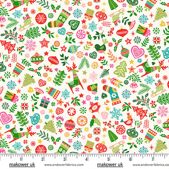 Christmas Brights | Makower UK | Ornaments - White | Andover Fabrics