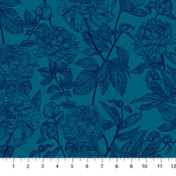 Indelible | Anna Maria Textiles | Peony - Ocean | Northcott Fabrics