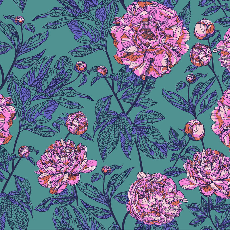 Indelible | Wideback 108" | Anna Maria Textiles | Peony - Jade | Northcott Fabrics