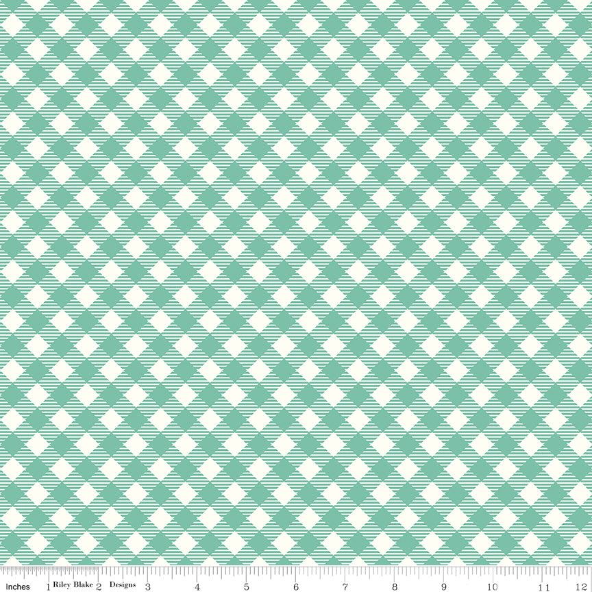 Bee Gingham | Lori Holt | 3/8" Diagonal Seaglass | Riley Blake Designs