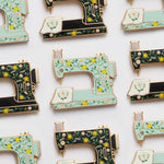 Interactive Floral Sewing Machine in Turquoise Enamel Pin | The Gray Muse