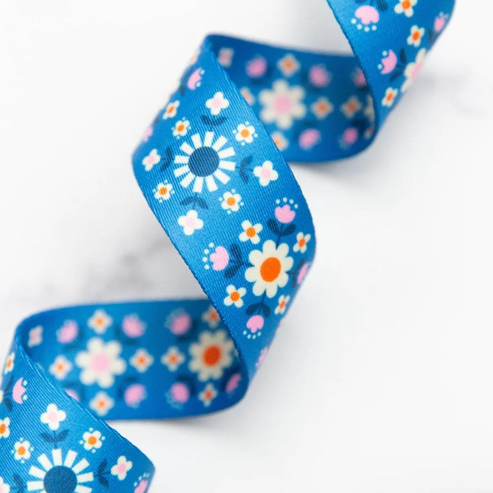 1.5" Webbing | Ruby Star Society | Florametry - Bright Blue | Kimberly Kight