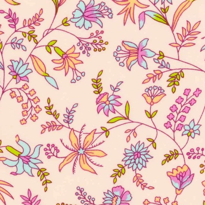 A white paper packaging box for a 'Petit Pan Fabrics' kit containing 5 patterned fabric coupons, shown against a plain white background. Calendula Petit Pan Fabric Bundle | 5-Piece Coupon Kit