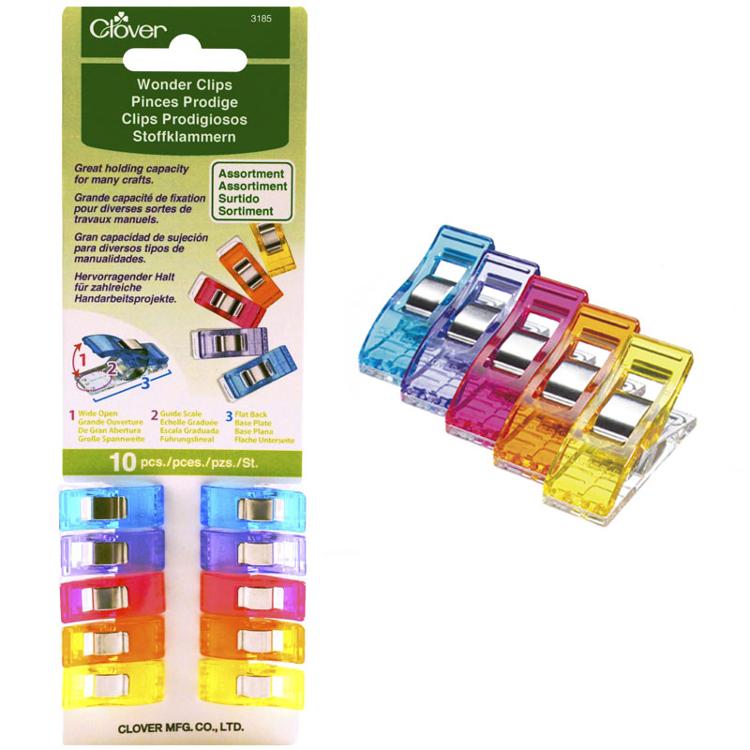 Clover Wonder Clips Assorted Colors 10 pieces | Sewing Notion | Rainbow Binding Clips