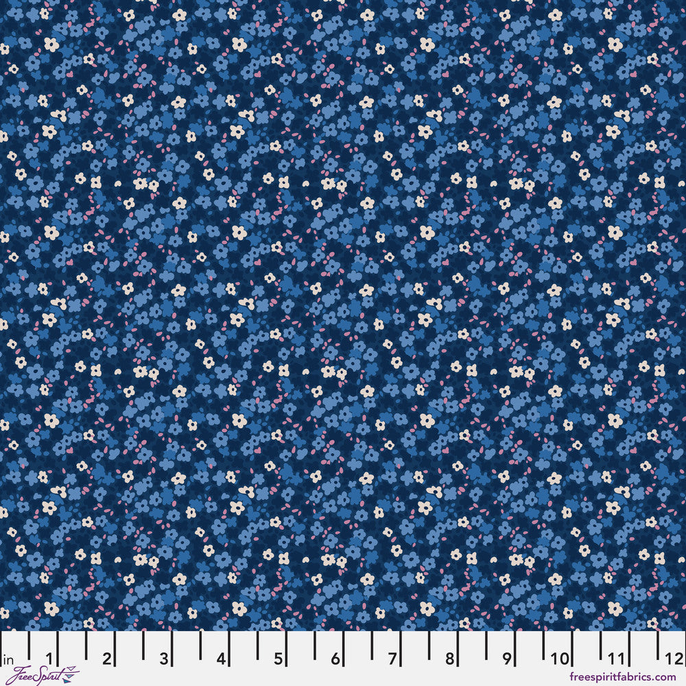 Small floral pattern on a blue background | Petite Prints | August Ellery | Ditsy - Brambleberry