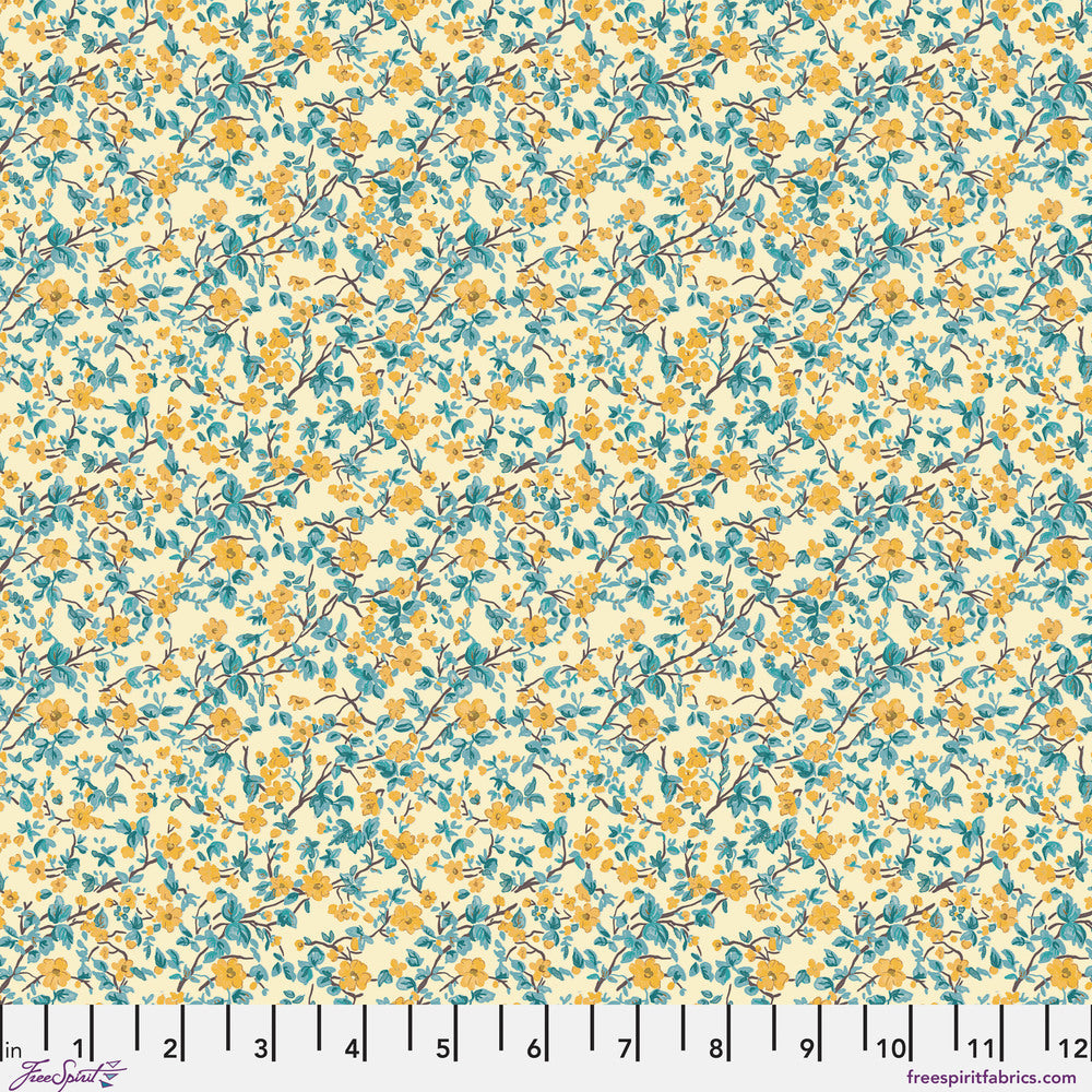 Floral pattern with yellow and blue flowers on a light background | Stannie & Lloyd | August Ellery | Mrs Bennets Bouquet - Sun