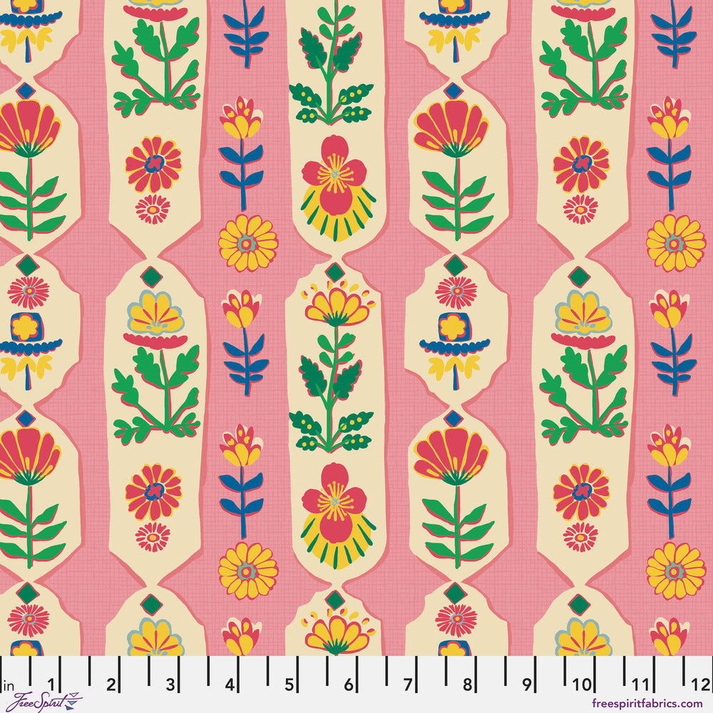 Colorful floral pattern on a pink background | Stannie & Lloyd | August Ellery | Primrose Path - Bloom