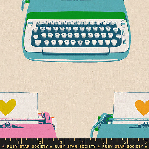 Best Day Ever | Ruby Star Society | Typewriters Canvas - Natural | Moda Fabrics