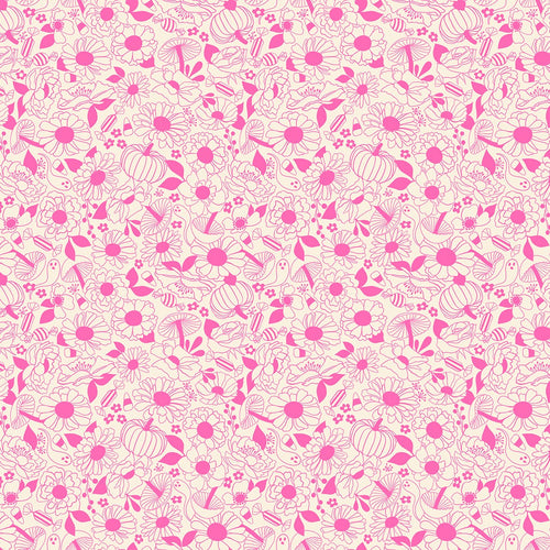 Tiny Frights | Ruby Star Society | Halloween Floral - Neon Pink | Moda Fabrics