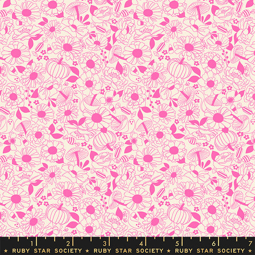 Tiny Frights | Ruby Star Society | Halloween Floral - Neon Pink | Moda Fabrics