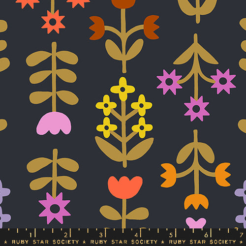 Favorite Flowers |  Ruby Star Society | Meadow Canvas - Soft Black | Moda Fabrics