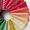 Collection of colorful fabric swatches arranged in a circular pattern with 'Little Fabric Shop' branding.