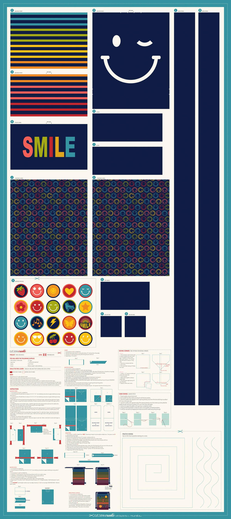 Smile Backpack | Cut Sew Create | Moda Fabrics