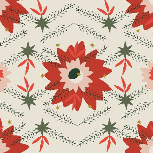 Tinsel on the Trail | Poinsettia - Crimson Metallic Fabric| Ash Cascade | Cotton + Steel Fabrics | Holiday Christmas Collection