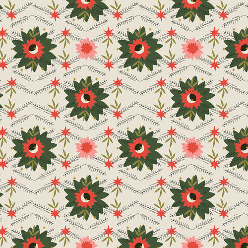 Tinsel on the Trail | Poinsettia - Mistletoe Metallic Fabric| Ash Cascade | Cotton + Steel Fabrics | Holiday Christmas Collection