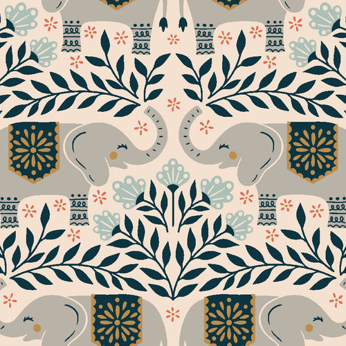 Savanna | Carys Mula | Happy Elephants - Fog | Cotton + Steel Fabrics