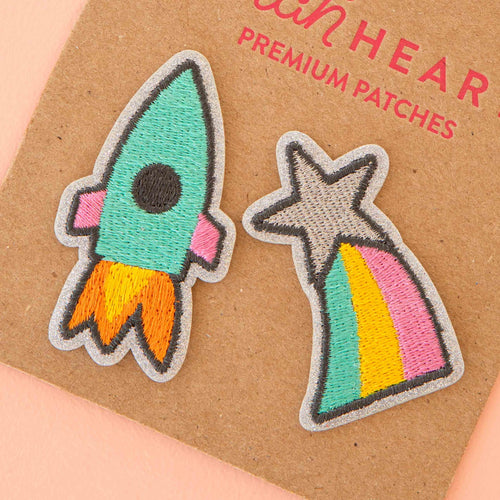 Rocket Ship and Shooting Star Embroidered Patches | Sarah Hearts