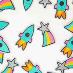 Rocket Ship and Shooting Star Embroidered Patches | Sarah Hearts