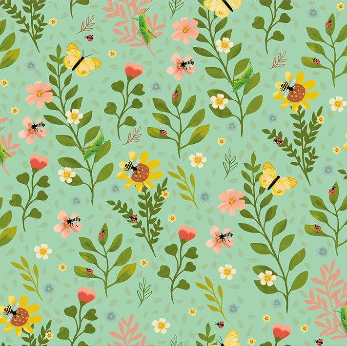 Destash - End of Bolt - 1 7/8 Yards - Garden Notes - Mint | Clothworks