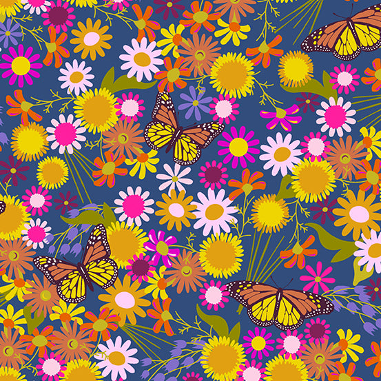 Wildflowers | Alison Glass | Monarch - Denim | Andover Fabrics