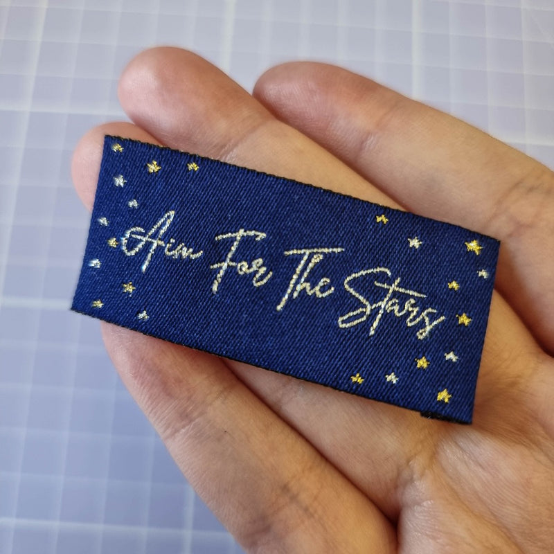 Aim for the Stars Metallic | Fabric Labels | SA Labels | Sew In Labels