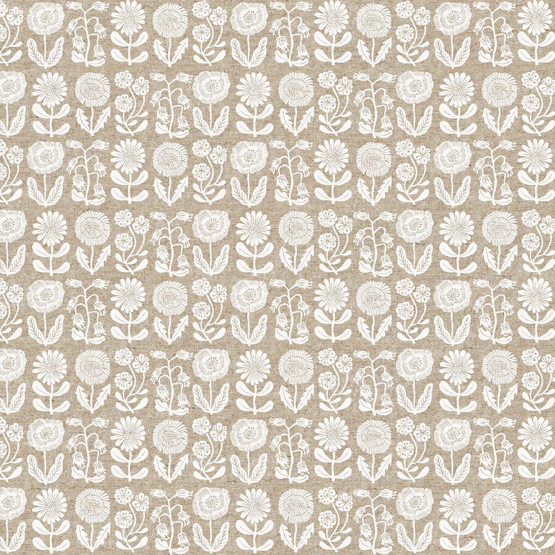 In the Dawn | Cotton Linen Canvas | Stems - White | Elise Young | FIGO Fabrics