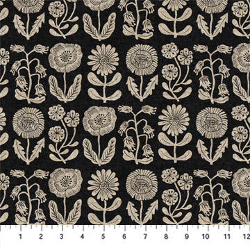 In the Dawn | Cotton Linen Canvas | Stems - Black | Elise Young | FIGO Fabrics