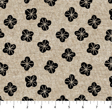In the Dawn | Cotton Linen Canvas | Tossed Buds - Black | Elise Young | FIGO Fabrics