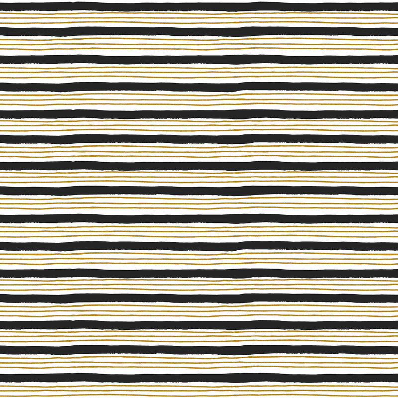 Wallflower Painterly Stripes - Black Metallic Fabric | Nightfall | Cotton + Steel Fabrics